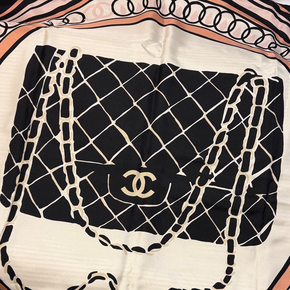Authentic Chanel Silk Scarf CC Logo Flap Bag Design